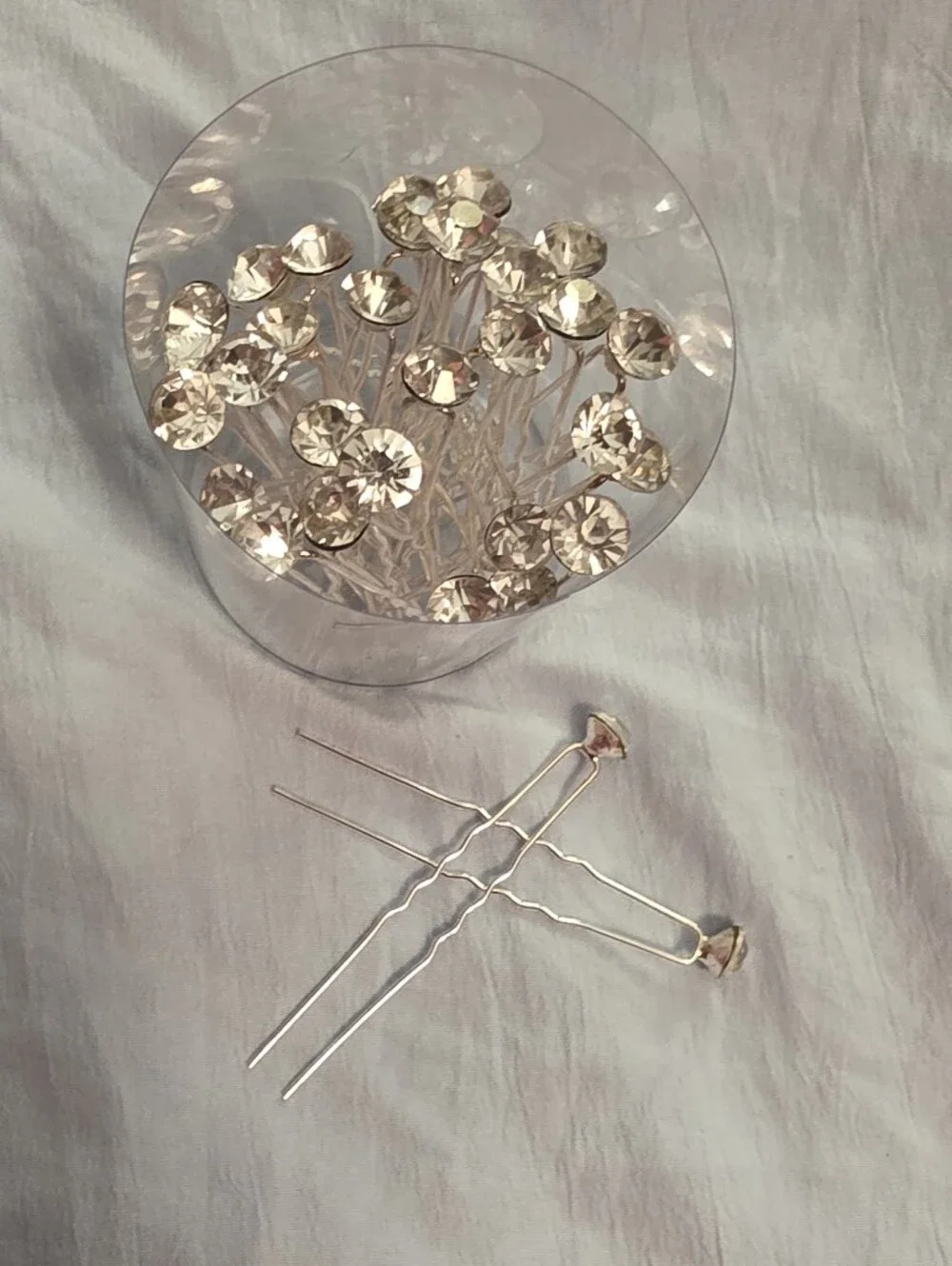 Crystal Accent Hair Pins - Silver